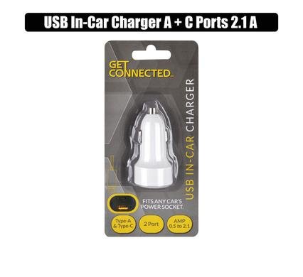 Usb in-car charger a + c ports 2.1a