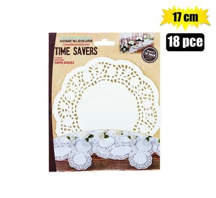 Doilie paper rnd white 18pc 17cm
