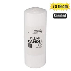 Candle pillar round white 19x7cm scented