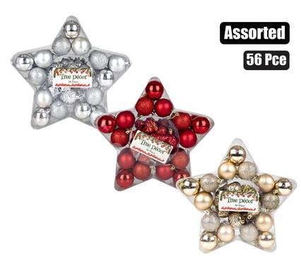 Xmas tree decor ball 56pc, 3/5cm colours
