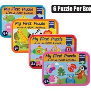 Puzzle wooden in tin box 17x12cm 6pcs