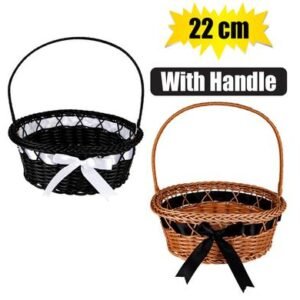 Woven plastic basket w/handle 22cm