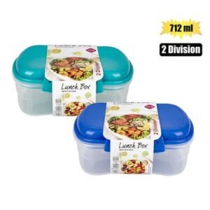 Lunch box 2-div w/clip lock lid 712ml