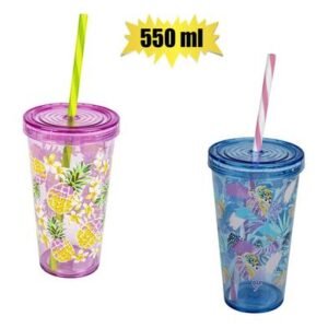 Tumbler w/straw 550ml assorted