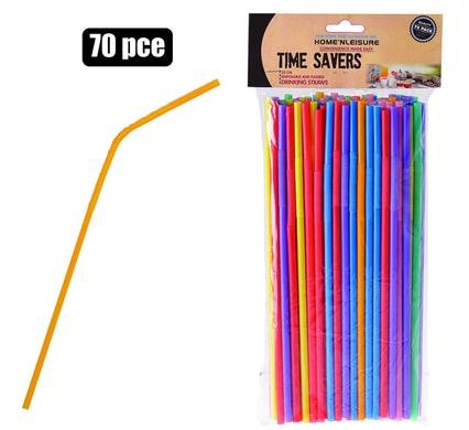 Straws plastic flexible 33cm asstd 70pc