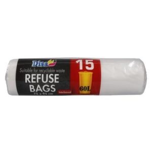 Refuse bag clear 15pc 750x950mm