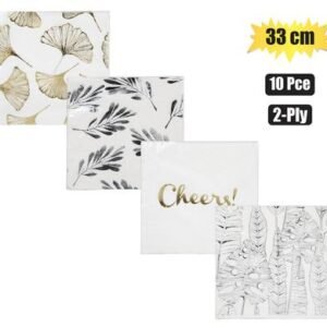 Serviettes 2ply 33cm 10pc foil assorted
