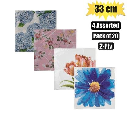 Serviettes 2ply 33cm 20pc flowers
